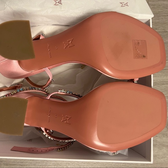 🆕 Amina Muaddi Pink Gilda Slipper Heeled Sandals - Picture 5 of 6